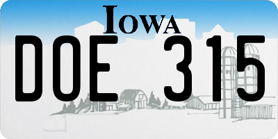IA license plate DOE315