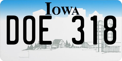 IA license plate DOE318