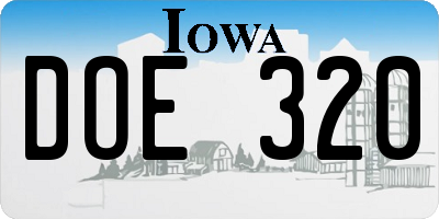 IA license plate DOE320