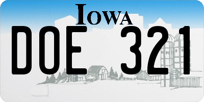 IA license plate DOE321