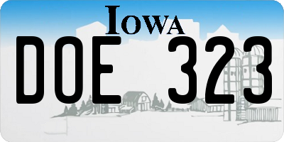 IA license plate DOE323