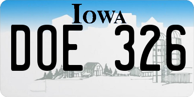 IA license plate DOE326