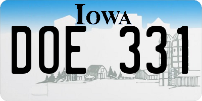 IA license plate DOE331