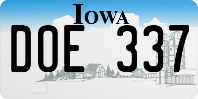 IA license plate DOE337