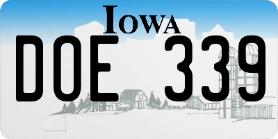 IA license plate DOE339
