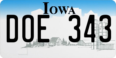 IA license plate DOE343