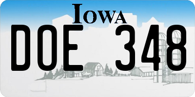 IA license plate DOE348