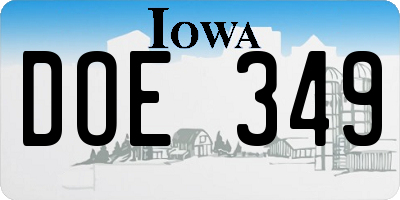 IA license plate DOE349