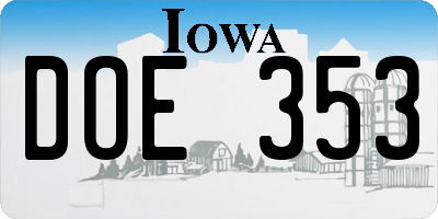 IA license plate DOE353