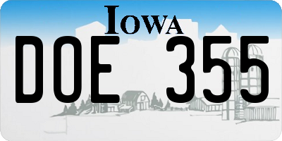 IA license plate DOE355