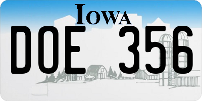IA license plate DOE356