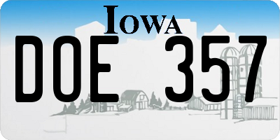 IA license plate DOE357