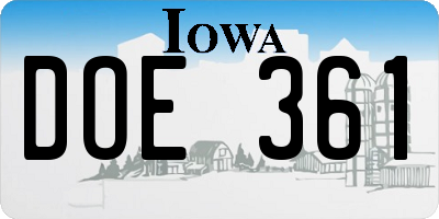 IA license plate DOE361