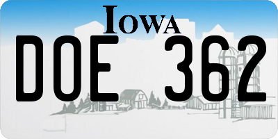 IA license plate DOE362