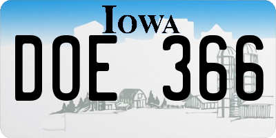 IA license plate DOE366