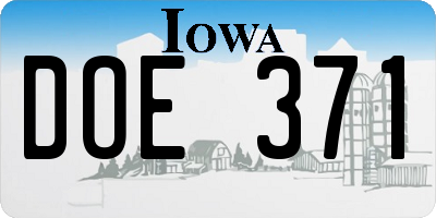 IA license plate DOE371