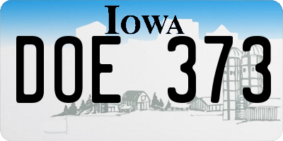 IA license plate DOE373