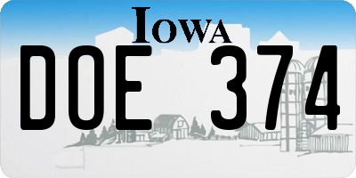 IA license plate DOE374