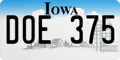 IA license plate DOE375