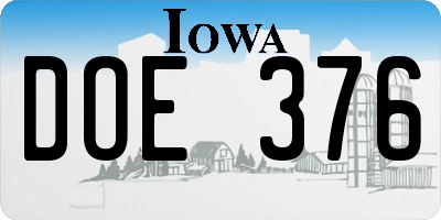 IA license plate DOE376