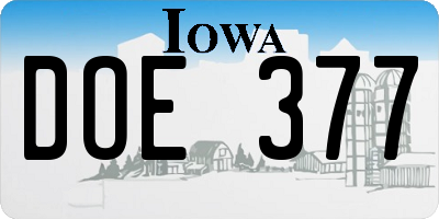 IA license plate DOE377