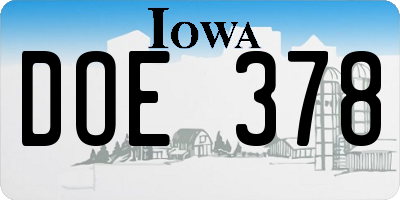 IA license plate DOE378