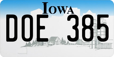 IA license plate DOE385