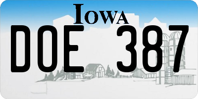 IA license plate DOE387