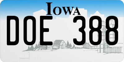 IA license plate DOE388