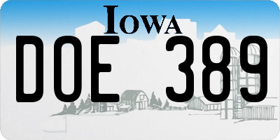 IA license plate DOE389