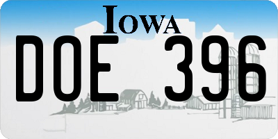 IA license plate DOE396