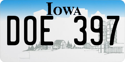 IA license plate DOE397