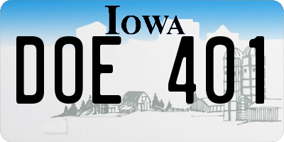 IA license plate DOE401