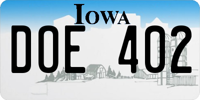 IA license plate DOE402