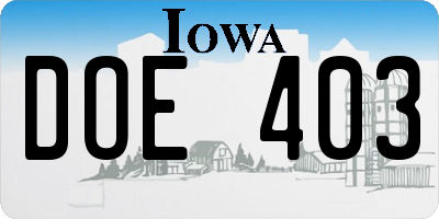 IA license plate DOE403