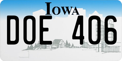 IA license plate DOE406