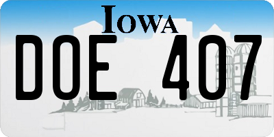 IA license plate DOE407