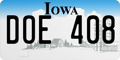 IA license plate DOE408