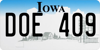 IA license plate DOE409