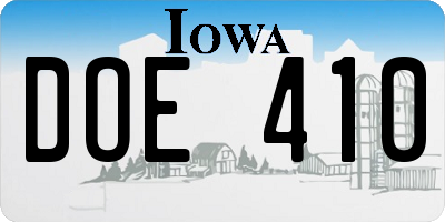 IA license plate DOE410