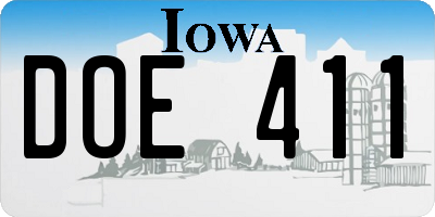 IA license plate DOE411