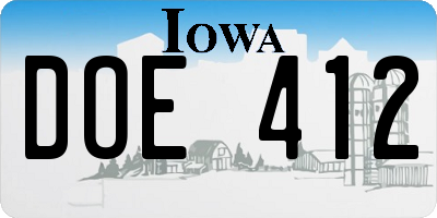 IA license plate DOE412