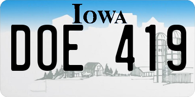 IA license plate DOE419