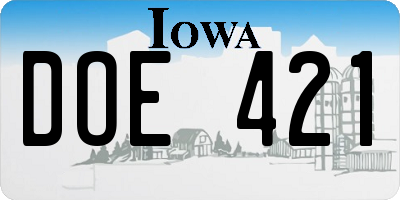 IA license plate DOE421