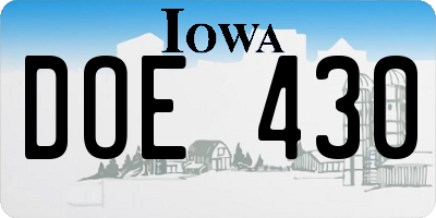 IA license plate DOE430