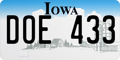 IA license plate DOE433