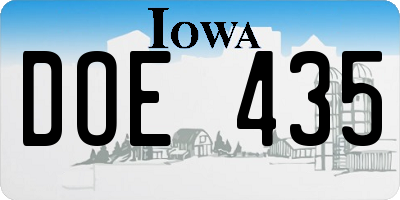 IA license plate DOE435