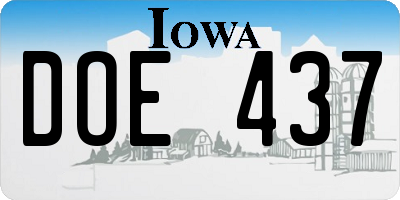 IA license plate DOE437