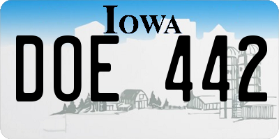 IA license plate DOE442