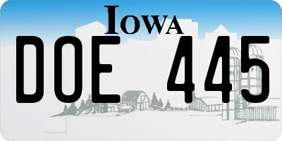 IA license plate DOE445